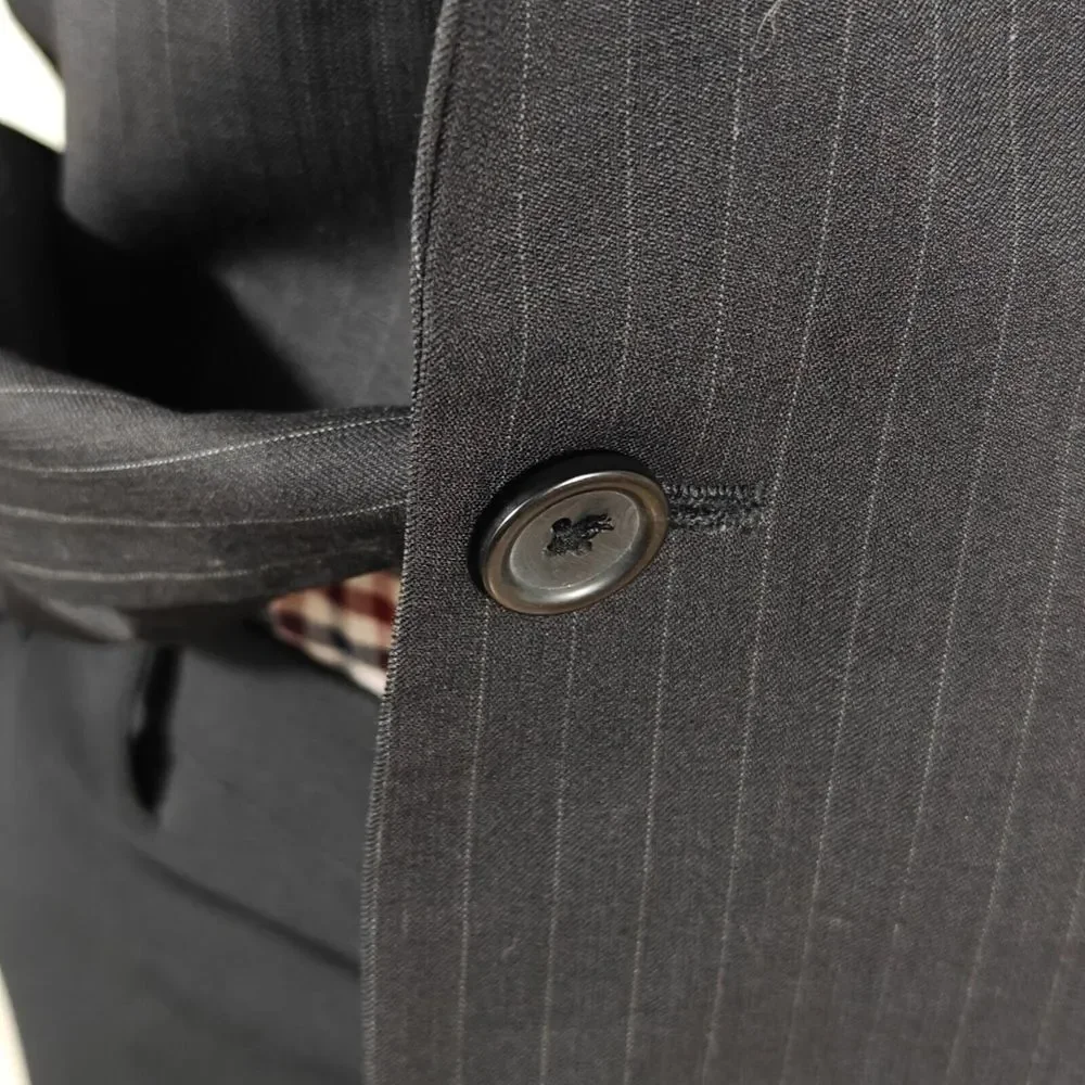 Pronto Uomo Platinum Men's Sport Coat Blazer‎ Two Button Striped BLK Wool 46XL